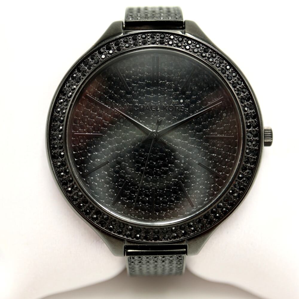 Michael Kors Black Slim Run Way Pave 42mm Watch Short 5.5" Bracelet New Battery
